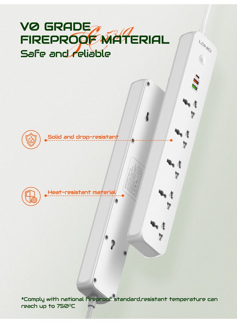 لدنيو مشترك كهرباء LDNIO SC5319 مع منافذ USB للشحن، 4 مخارج عالمية، كابل تمديد 2 متر، محول ومقبس سفر - Image 3